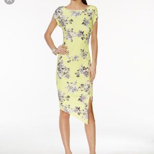 ECI New York yellow floral asymmetrical dress with slit